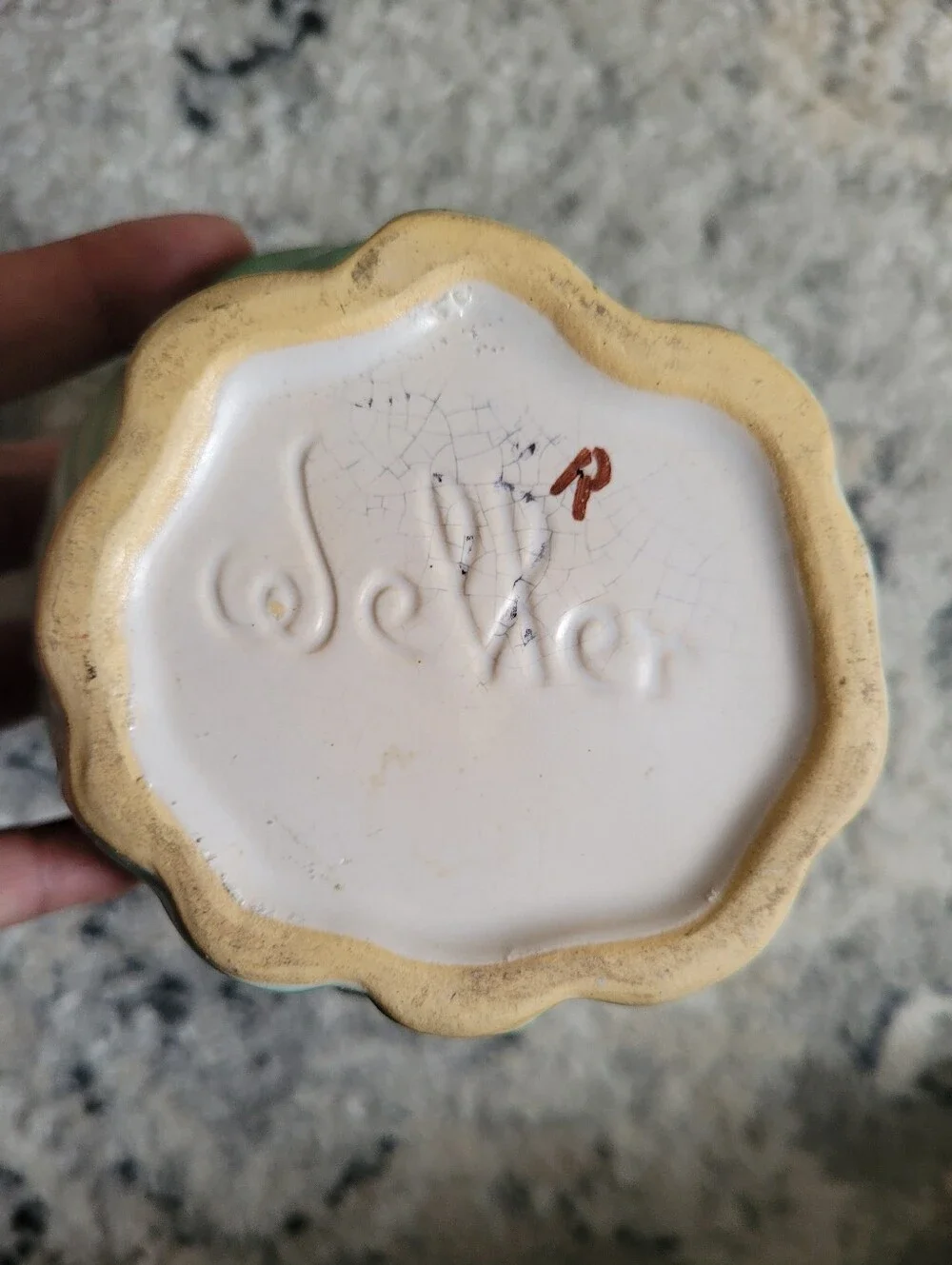Majolica-Style Vintage Weller Ceramic Pitcher in Cream and Green